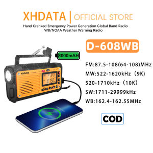 XHDATA D-608WB Portable Radio | FM/AM/SW/NOAA SOS Alarm Portable Radio with Phone Charger Bluetooth Battery Operated | Emergency Crank power generation Radio | Human customer service
