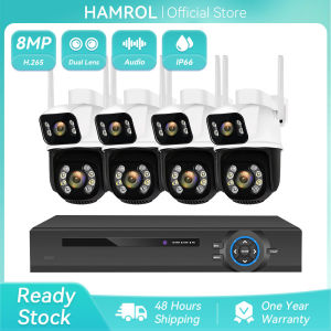 Hamrol 8MP 4K POE NVR Dual Lens PTZ POE Camera System Color Night Vision Security Monitoring CCTV Set Xmeye