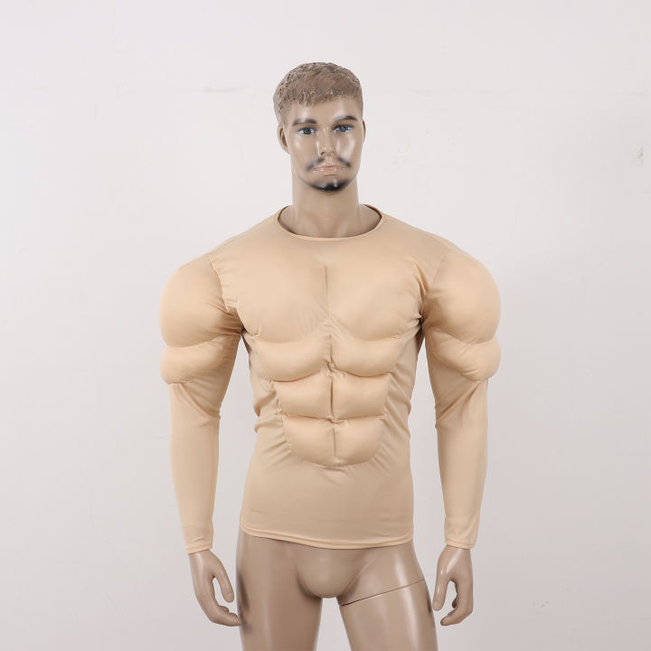 HOT）Cosplay Fake Muscle Shirt body suits Chest Pads Costumes for Men  Halloween Party Set Sponge Abdomen Strong Abs Vest Corset Tops
