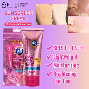 FIIO Original Rose SPF90+ PA+++ Sunscreen Cream High Protection UV+ Whitening Tinted Sunblock 60g