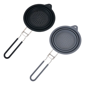 Kitchen Foldable Pastas StrainersCollapsibles Colanders with HandleSpace Savers Folding Silicone Strainers Colander