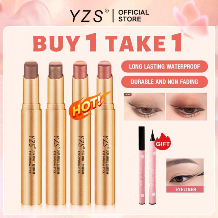 NIKUNX อายแชโดว์แท่ง สามสี YZS เอฟเฟกต์มุกและแฟลช เหมาะสำหรับลุคบางและกระจ่างใส สีเอิร์ธด้าน ปากกาอายแชโดว์ไม่แต่งหน้า ติดทนนาน ไม่เหนียวเหนอะหนะ กันน้ำและกันเหงื่อ ซื้อ 1 เทค 1 โปรโมชั่นฟรี