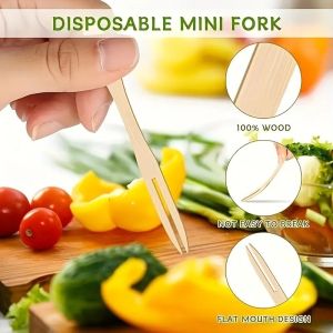600pcs Bamboo Mini Fork Disposables Bamboo Fork for Siomai Takoyaki Fruitpick Pica-pica Fishball