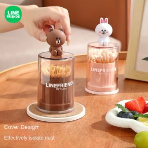 LINE FRIENDS Brown Toothpick Holder Clear Plastic Moisture-proof Dustproof Lid LFB78