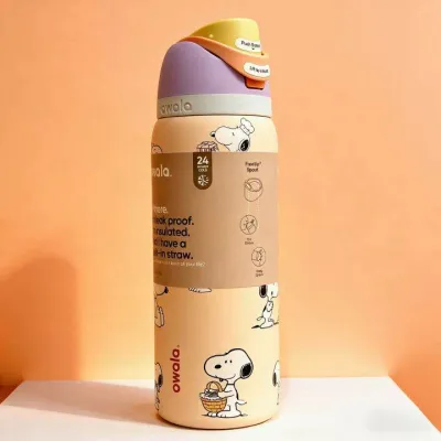 Bình nước giữ nhiệt Owala x Peanuts Snoopy 24oz & 32oz FreeSip hai lớp thép không gỉ chống rò rỉ nắp lật.