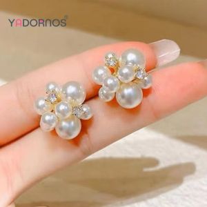 YADORNOS Anting Berlian Imitasi dan Mutiara Elegan Gaya Wanita dengan Cincin Perak