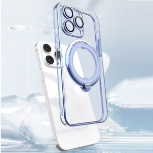 Clear Transparent Plating Ring Stand Holder Phone Case For iPhone 14 15 Plus Pro Max ProMax iPhone15 iPhone14 2023 Casing Shockproof Anti Fall Drop Back Cover