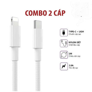 Combo 2 dây sạc nhanh 20w dây dù siêu bền không nóng máy an toàn ổn định cho điện thoại Ip 6 -14