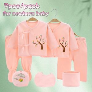 Newborn Baby Boy And Baby Girl Clothes Cartoon Long Sleeve Bodysuit+Pants+Hat 7pcs Set2026