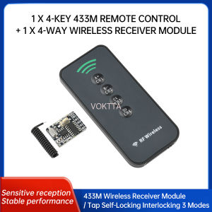DC 3-5V 4-Channel Wireless Learning Module with 433MHz RF Receiver – Multi-Function Controller for Momentary Self-Locking and Interlocking Modes (4-Key Remote)