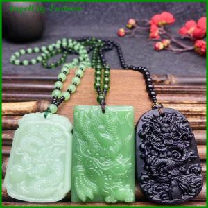AngelCity Fashion Store Fashion Chinese Ethnic Style Glass Hand-Carved Dragon Pendant Necklace Amulet Women Mans Lucky Jewelry Gift