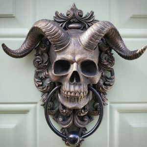 LITUILI Punk Skull Door Knocker Hell Sheep Head Devil Head Knocker Goat Statue Figurines  Door Hanging Door Buckle