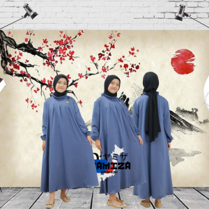 Gamis anak perempuan warna blue navy model maryam bahan crinkle flow usia 3 s/d 14 tahun