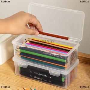 [COD] REMAI0 1PC Storage Organizer Box Large Capacity Plastic Pencil Box Stackable Translucent Clear Pen Box Office Supplies