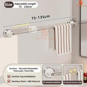 SG Stock No Drill escopic Suction Towel Rack Adjustable Heavy Duty Wall Hanger Household Bathroom Accessory