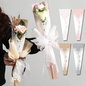 50PCS Single Rose Lace Plastic Package Transparent Flower Bouquet Wrapping Paper Floral Packaging Bags Party Decor