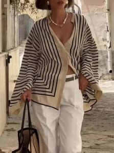 G7 Cross-Border Womens Clothing 2025 Spring New European and American Long Sleeve Shirt Striped Loose Cardigan Export Shirt for Women 7/7