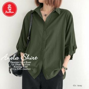 Blouse Wanita Oversize Linen Rami Basic Casual Korean Style Terbaru Nyaman Shirt - XELLEA