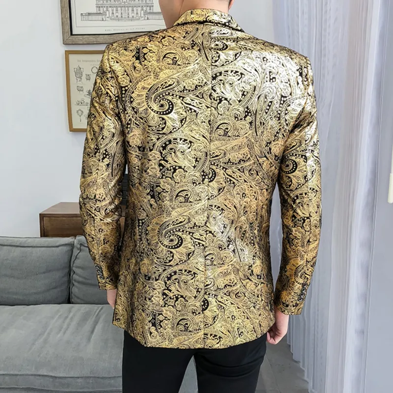 blazers for men blazer Luxury Gold Striped Print Blazer Street Casual Men  39;s Slim Fit Suit Jacket Male Party Club Stage Formal Suit Jacket 5xl