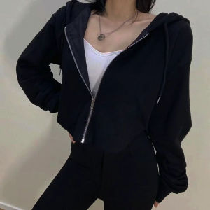 Jaket Hoodie Crop Zipper Hoodie Wanita Korean Style