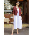 Váy suông 2 dây dáng dài xẻ 2 bên chất vải Linen Hàn mềm mát SLINEN - Trắng tinh. 