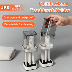 JFS Multipurpose Portable Bathroom Dustproof Toothbrush Holder with Cover Box Toothpaste Bracket Bathroom Mouthwash Cup