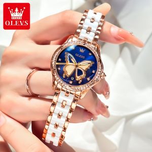 OLEVS Watch For Women Waterproof 2024 Original Branded Fashion Elegance Ceramic Watch Band Calendar Luminous Quartz Watches
