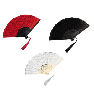 Foldable Flower Lace Fabric Hand Fan Portable Decorative Props Chinese Handheld Fan For Event Festivals Celebration Gift