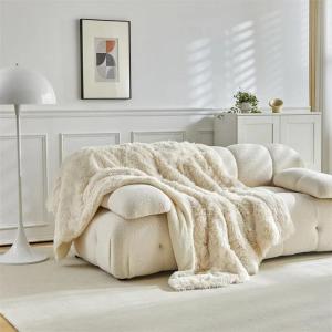 【Super low price】Double Mink Fleece Lamb Fleece Cotton Blanket Coral Fleece Ice Cream Long Hair Blanket Solid Color Simple Sofa Blanket