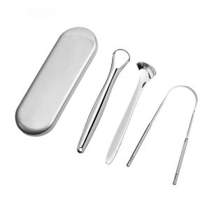 3pc Stainless Steel Tongue Scraper Reusable Tongue Brush Cleaning Scraper Oral Care Keep Fresh