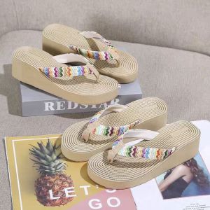 Free Shipping New Wedge-Heeled Flip-Flops For Women Perfect For Summer Featuring A Thick Sole Casual Style And Ideal For Beach Outings Seaside Vacations And Beach Holidays