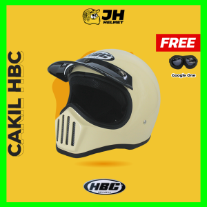 Helm Cakil HBC Polos Cream Glossy + Free Google | Helm Retro | Helm Full Face | Jual Helm