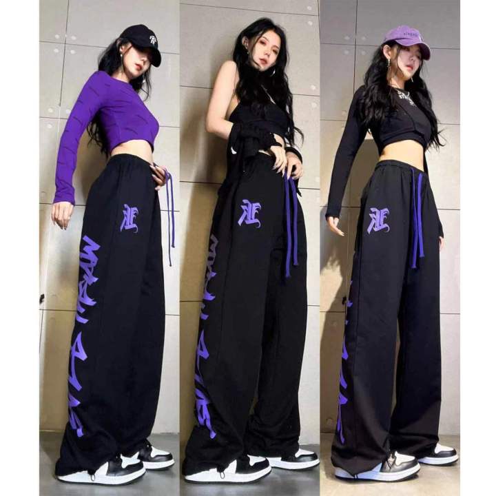 Y2k High Street Jazz Dance Sports Pants for Women Korean Style Loose Hiphop  Printing Street Fashion Trousers