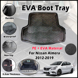 ✨ For Nissan Almera 2012- 2019 EVA Copolymer Car Boot Tray Luggage Cargo Trunk Tray Dulang But Kereta Durable Easy Clean 100% Custom Fit Waterproof Tahan Lama Senang Pasang Senang Cuci Kalis Tahan Lama Air 汽车后箱垫