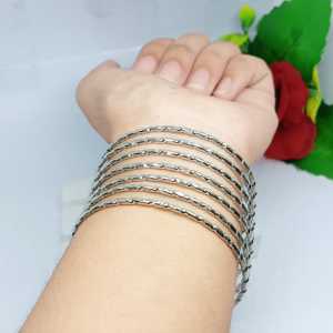 BISA BAYAR DITEMPAT GELANG KERONCONG DEWASA TITANIUM GARIS SPASI SET 7 PERHIASAN  WANITA TERKINI