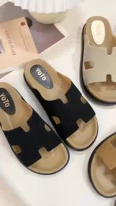 YOTO H-Shaped Strap Sandals For Women Casual Leather Lightweight Outdoor Slippers