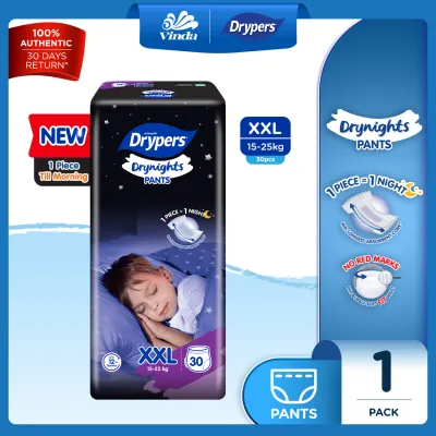 Drypers Drynights Pants Baby Diapers M30s/ L30s/ XL30s/ XXL30s (1 Pack) - Overnight Protection
