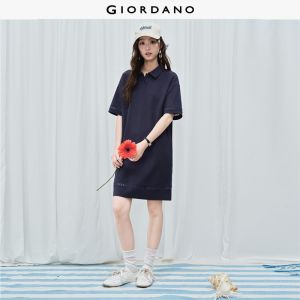 Giordano Women Lace inset pique knee-length polo dress Free Shipping 18466518