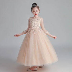 laYouth Girls Teenagers Elegant Concert Performance Dress Women Ceremonial Long White Autumn Children 10 To 12 Years Old Clothes