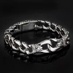 Fashion Men Bracelet Stainless Steel Curved Curb Link Chain Bangle Gelang Keluli Tahan Karat Lelaki Gelang Totem Retro