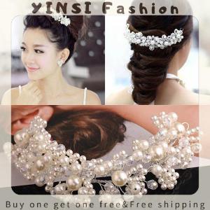 YINSI Bridal Wedding Headband Flower Tiara Crown Rhinestone Hair Band