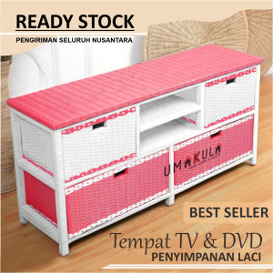 Rak Lemari Rotan Sintetis 4 Laci Buffet Bufet Meja TV 43 inci Ruang Tamu Minimalis Modern Terbaru
