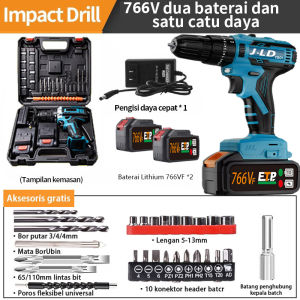 JLD 766VF Dua Baterai Bor tangan tanpa kabel Impact Cordless Drill Elektrik Drill  bor listrik beton besi kayu full set pilihan Bor tanpa kabel