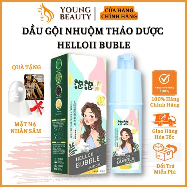 Dầu gội nhuộm tóc thảo dược HELLOII BUBBLE - Dầu gội phủ màu kích thích mọc tóc, giảm gàu ngứa, khô xơ 230ml - YOUNG BEAUTY