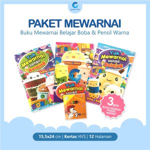 Paket Buku Mewarnai Anak Boneka Boba & Pensil Warna Crayon