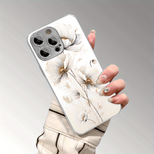 Platinum line floral pattern tempered glass phone case suitable for iPhone 17 16 15 14 13 12 11 Pro/Max/Plus scratch resistant