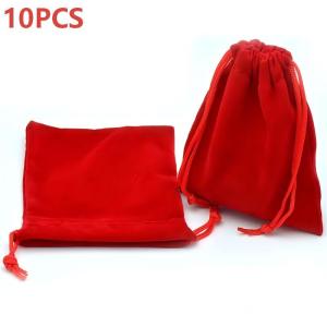 10Pcs Velvet Drawstring Pouch Red Jewelry Candy Storage Pouch Bag Small Gift Packaging Pouch 8x10cm