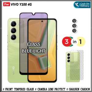 PAKET 3IN1 Tempered Glass 10D Anti Blue Light For Vivo Y100 4G Y100 5G Y17 Y15 Y12 Y11 Y12i Y20 Y20i Y20s Y12s Y51 Y51A Y53S  Anti Gores Kaca Premium Anti Radiasi UV Blue Ray Screen Protector