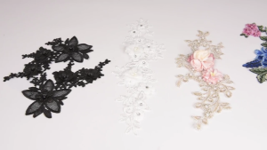 1 Pair Embroidery Sequin Wedding Gown Dress Sewing DIY Crafts Lace Applique Sewing Flower Fabric Neckline Collar Patches