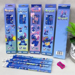 12 ชิ้น/กล่อง Stitch ดินสอ Stitch Interstellar Baby 2B ดินสอวาดดินสอไม้มาพร้อมกับปากกายางลบ